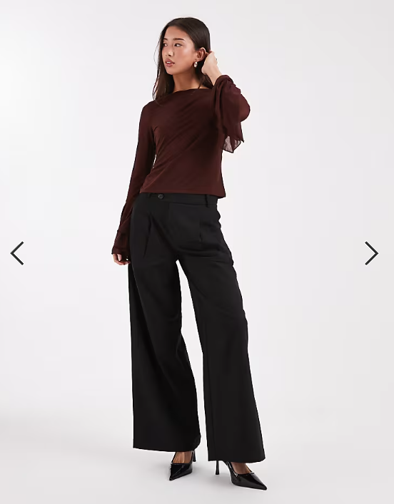 Asos - slinky long sleeve top with mesh flare sleeve detail in chocolate