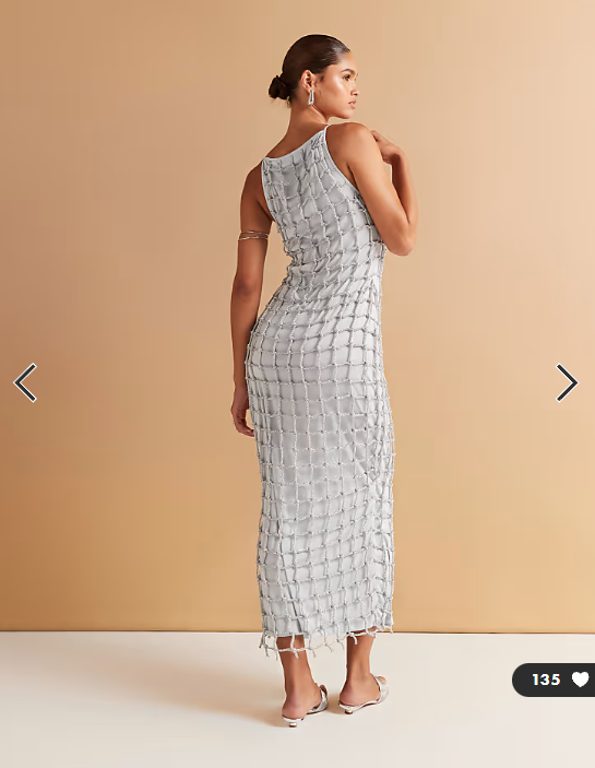ASOS DESIGN macrame slash neck maxi dress in silver