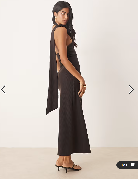 ASOS DESIGN ribbed one shoulder neck scarf midi dress in chocolate