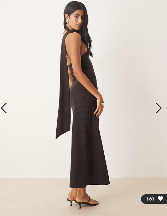 ASOS DESIGN ribbed one shoulder neck scarf midi dress in chocolate