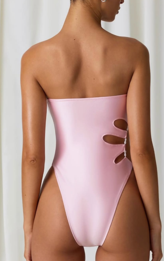 OhPolly - Pearl-Detail Cut-Out Bandeau Swimsuit in