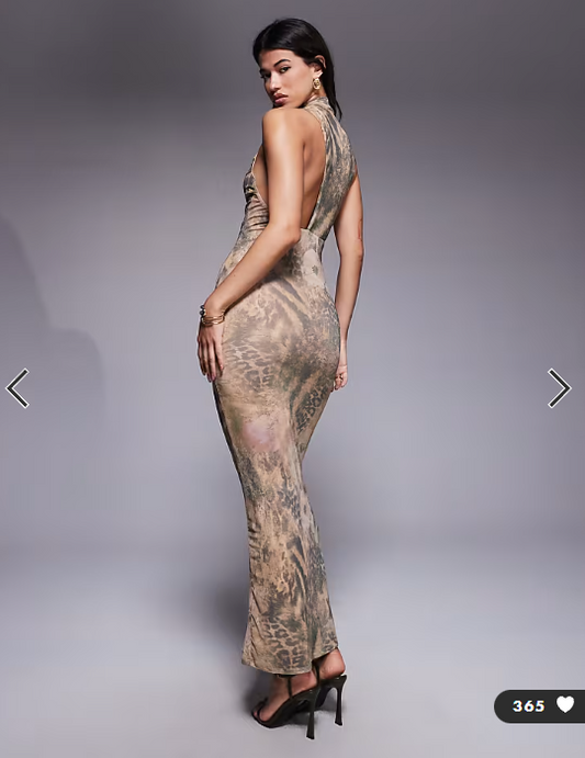 ASOS DESIGN cowl hardware mesh maxi dress in mixed animal print