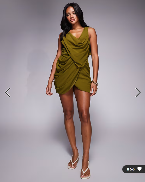 ASOS DESIGN extreme drape open back mini dress in olive green