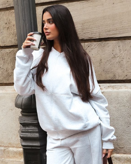 Plt - Ice Grey Oversized Zip Through Sweat Bomber Jacket