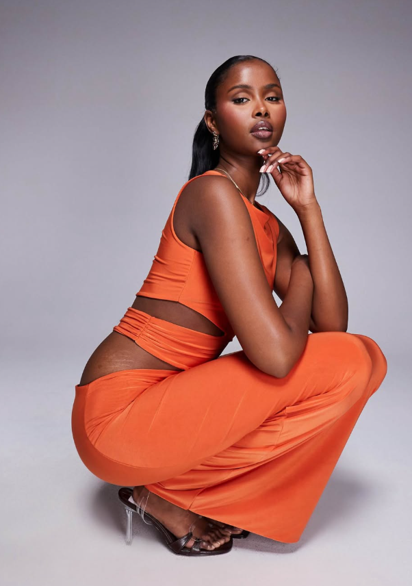 Missyempire - doible sculpted slinky side cut out maxi dress in orange