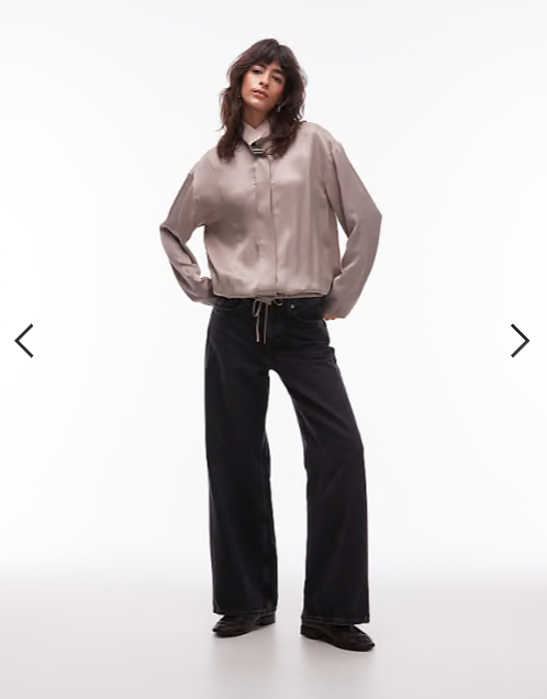 ASOS DESIGN satin funnel neck shirt in mocha co ord