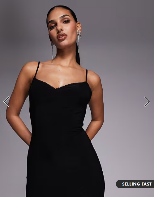 Fashionkilla exclusive slinky lace goget detail low back cami maxi dress in black