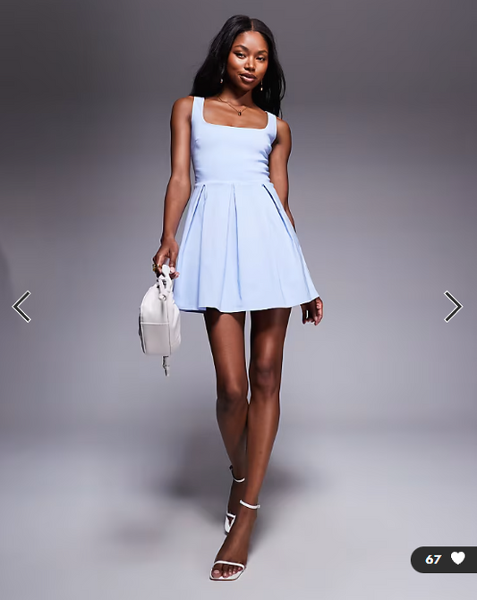 Vesper bengaline square neck box pleat mini dress in ice blue