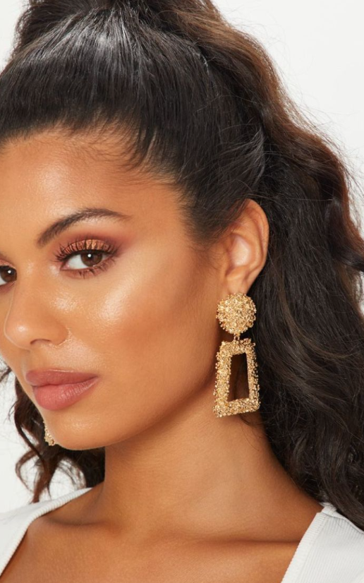 Gold Chunky Textured Square Drop Earrings