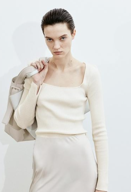 H&M-SQUARE-NECK RIB-KNIT TOP