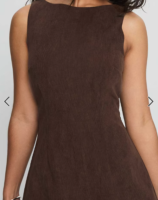 Princess Polly Alfalfa corduroy high neck bow detail mini dress in chocolate