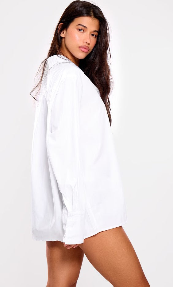 White Poplin Oversized Cuff Shirt