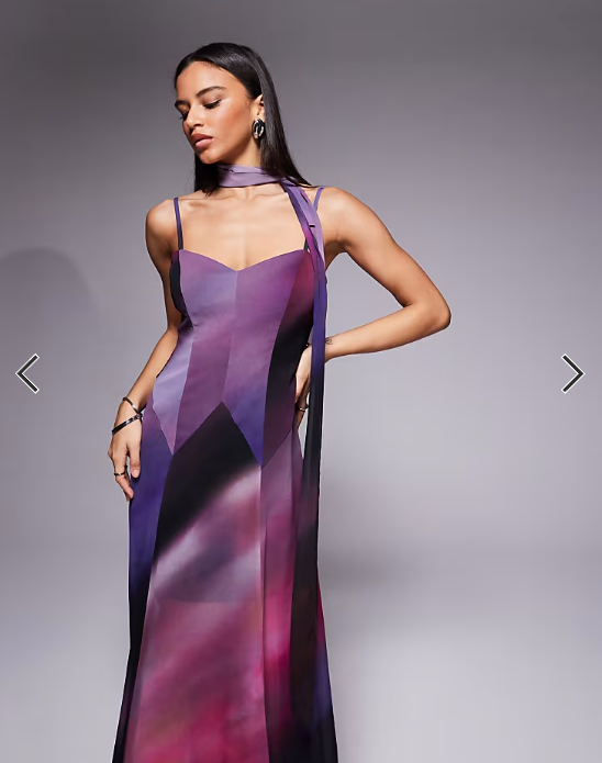 Forever New scarf neck cami strap hanky hem maxi dress in purple ombre