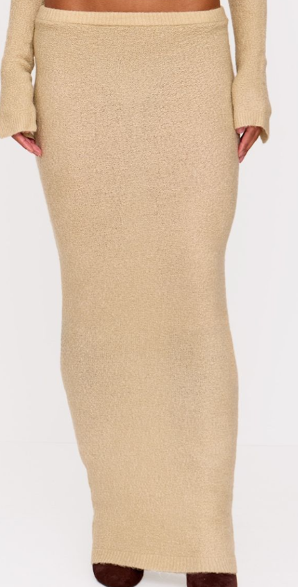 Plt - Deep Taupe Bobble Knit Maxi Skirt