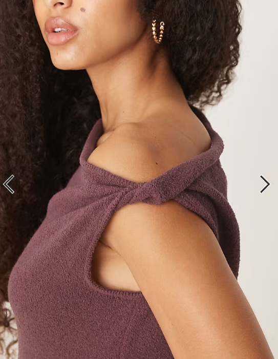 ASOS DESIGN knitted draped asymmetric slub one shoulder top in burgundy
