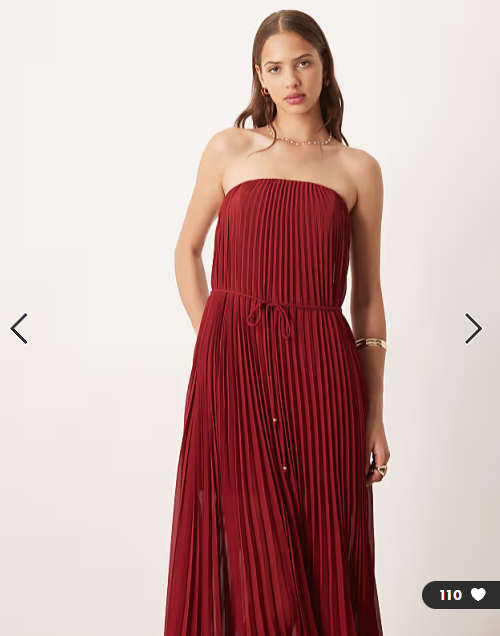 Forever New bandeau pleated midaxi dress in muted red