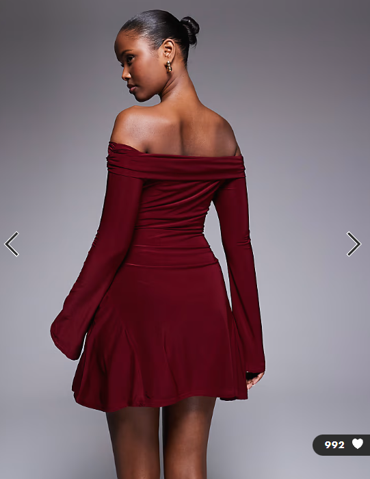 Kaiia exclusive double layered slinky bardot skater mini dress in burgundy