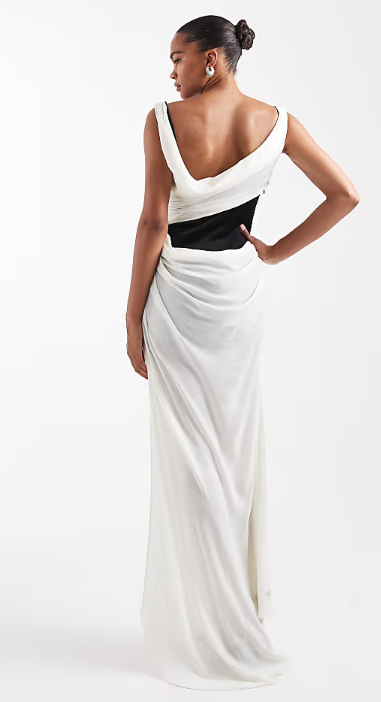 ASOS DESIGN drape maxi dress with contrast bonded velvet bodice in monochrome