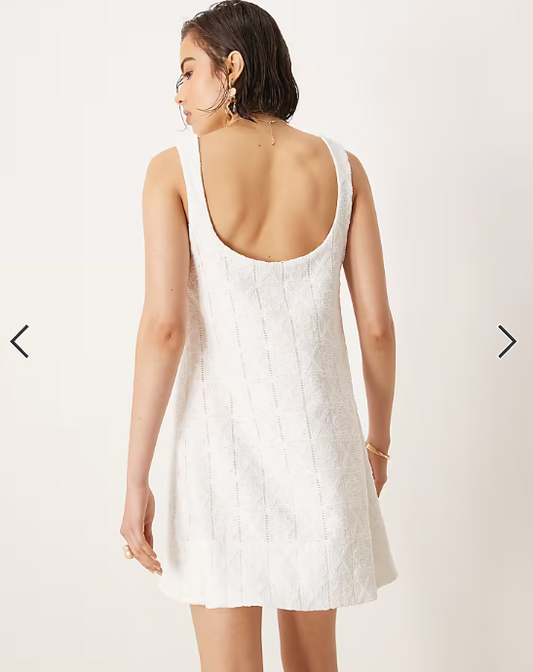 ASOS DESIGN crochet scoop trapeze swing mini dress in white