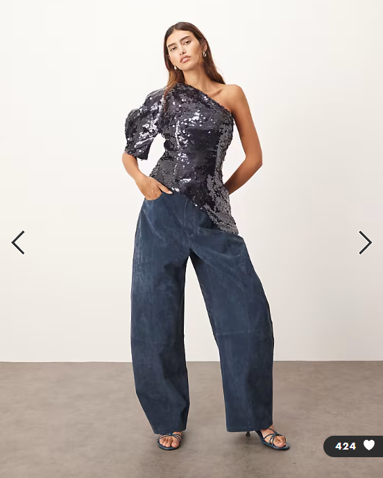 ARRANGE sculptural one shoulder sequin top in navy