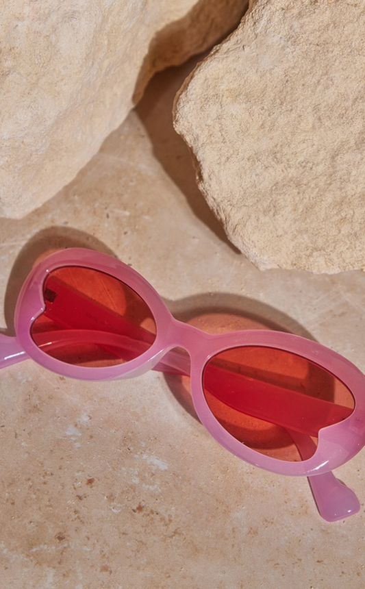 Pink Love Heart Lens Retro Sunglasses