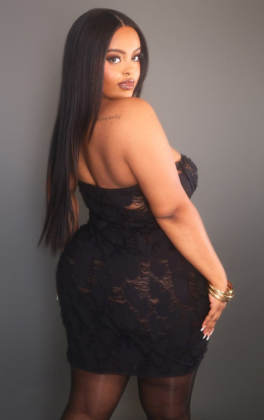 Plus Black Distressed Laddered Mini Dress
