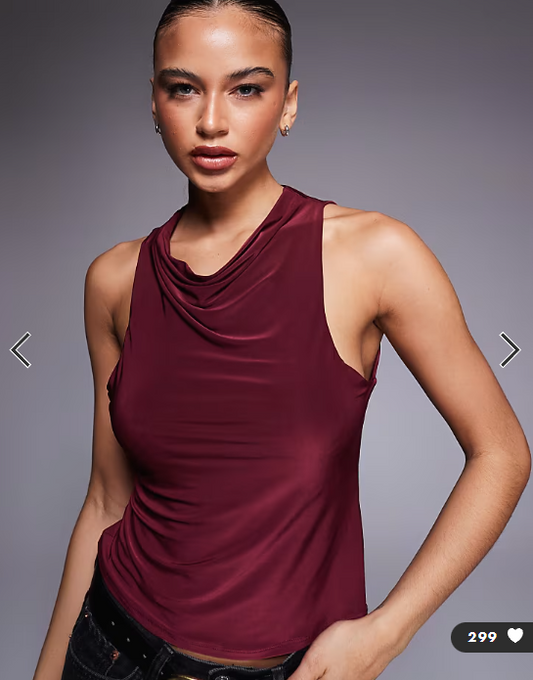 ASOS DESIGN slinky cowl neck tank top in berry