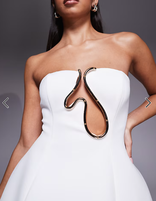 ASOS DESIGN Premium bandeau sculpted mini dress with gold trim in ivory