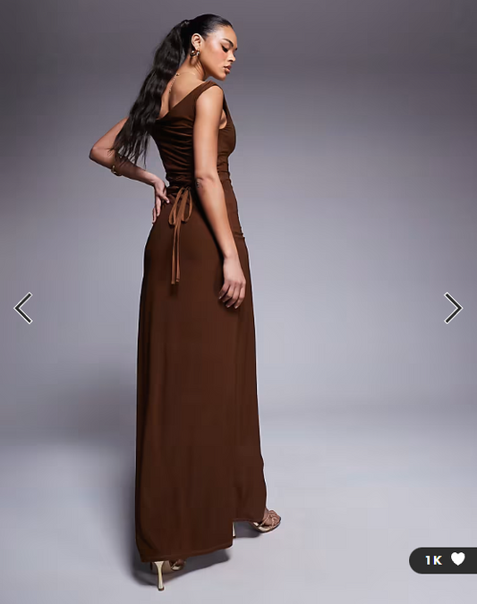 Asos - Twist Shoulder with lace up back maxi dress in bronze