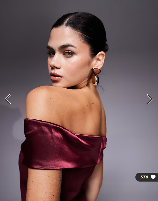 Wanderdoll Daphne structured bardot satin sleeve hip pleat mini dress in burgundy