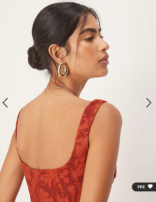 ASOS DESIGN ruched bust corset detail midi dress in rust burnout