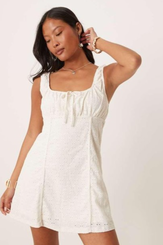 Vila Broderie milkmaid style mini dress in white