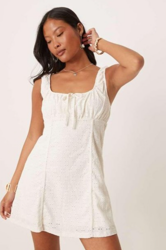 Vila Broderie milkmaid style mini dress in white