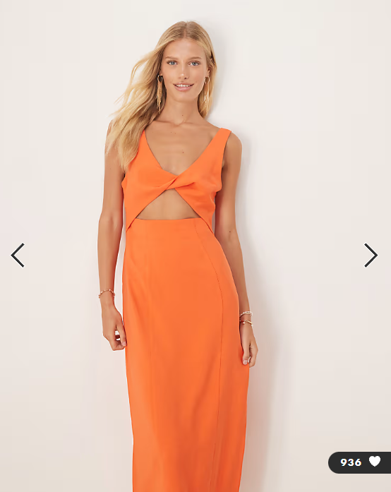 ASOS DESIGN strappy twist bust detail cut out midi dress in orange