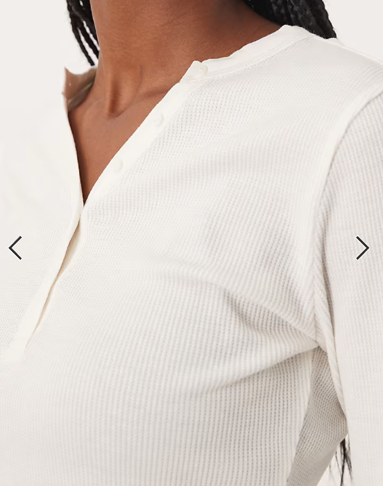 ASOS DESIGN shrunken waffle long sleeve henley tee in cream