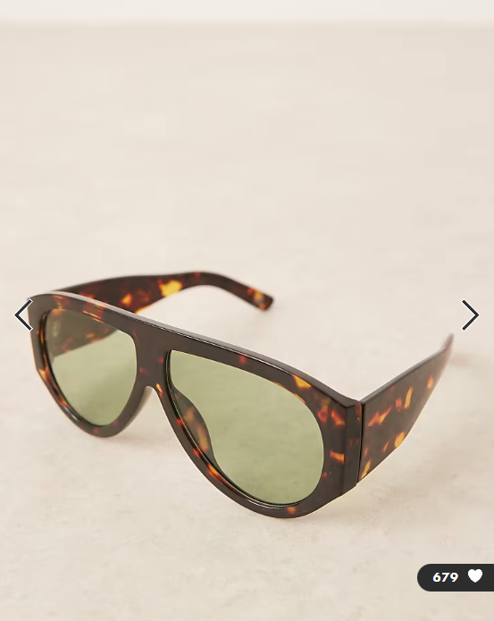 ASOS DESIGN wide temple aviator sunglasses in tort with green lenses