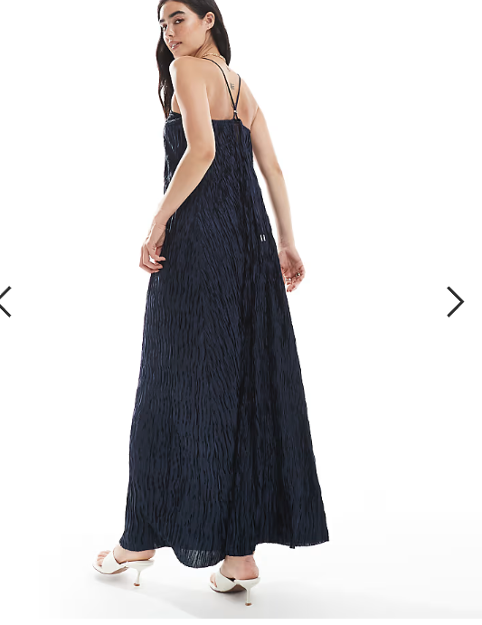 Vero Moda textured plisse cami maxi dress in navy