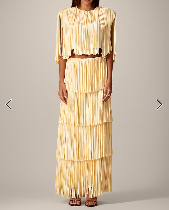 ARRANGE fringe tiered maxi skirt in butter yellow