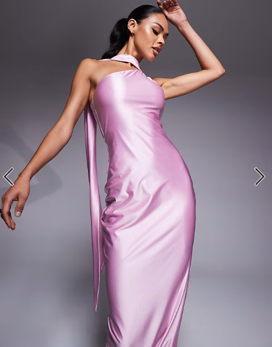 Oh Polly Sheril scarf neck maxi dress in soft pink