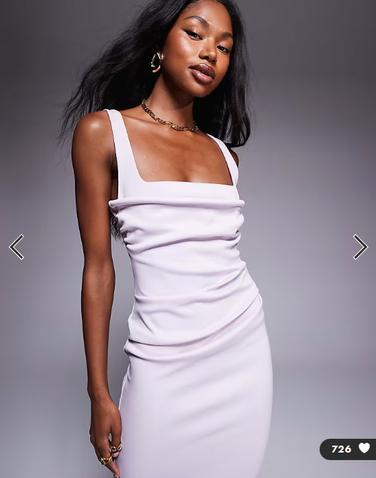ASOS DESIGN curved neckline midi dress with split in lilac in scuba-style fabric