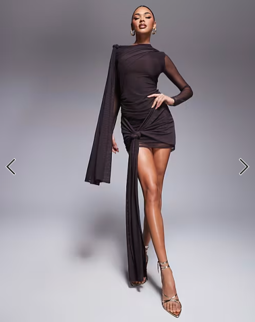 Asoa design mesh tie shoulder mini dress