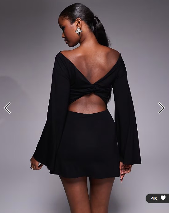 ASOS DESIGN angel sleeve boat neck mini dress with cut out back detail in black