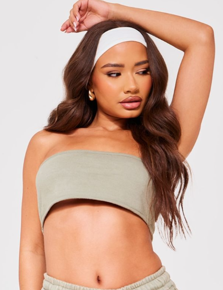 Petite Sage Green Acid Wash Bandeau Top