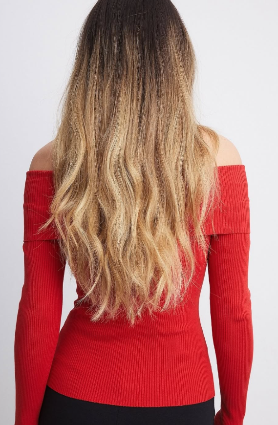 NAKD - Folded offshoulder knitted top - red