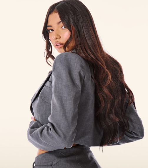 PLT Label Charcoal Tailored Cropped Blazer