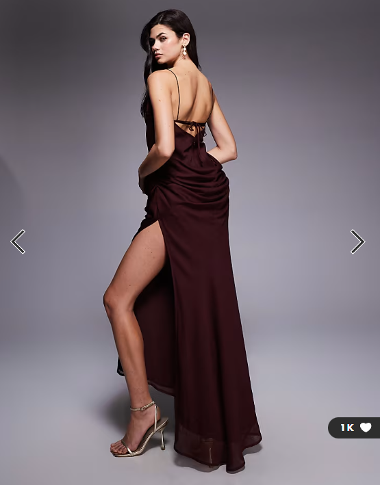 ASOS DESIGN satin bust square neck maxi dress with drape chiffon skirt in chocolate