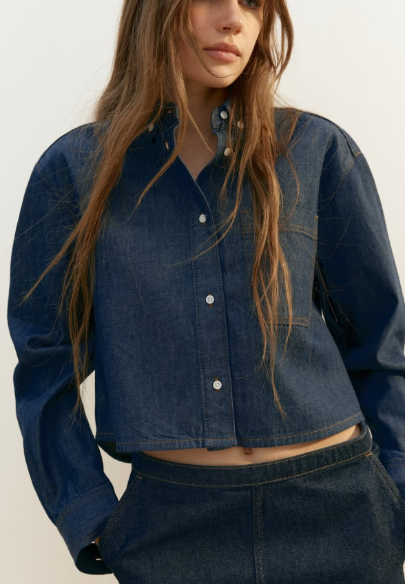 H&M -DENIM SHIRT - Dark Denim Blue