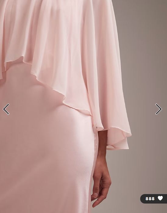 ASOS DESIGN bridesmaids sheer chiffon cape overlay with bias cut satin dress in pink