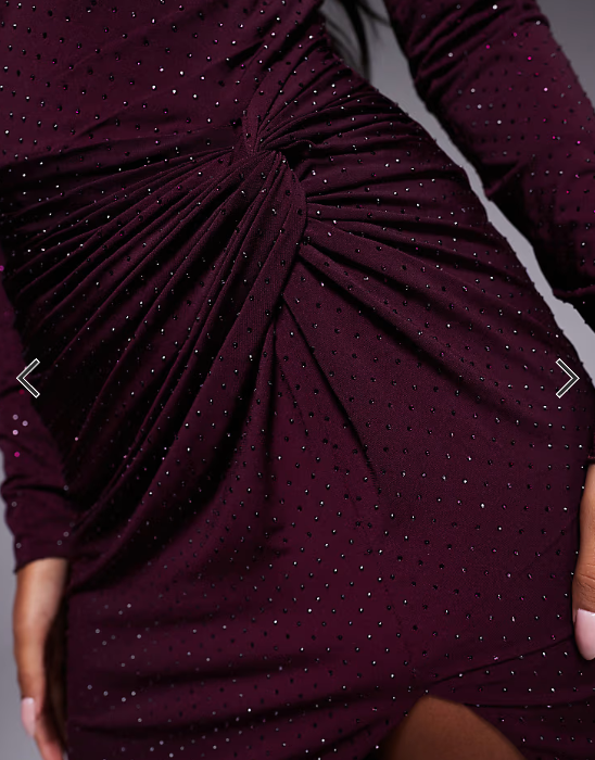 TFNC cowl front embelished maxi dress with thigh split in cherry