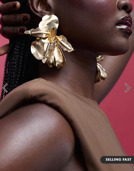 ASOS DESIGN large floral stud earrings in brushed gold tone
